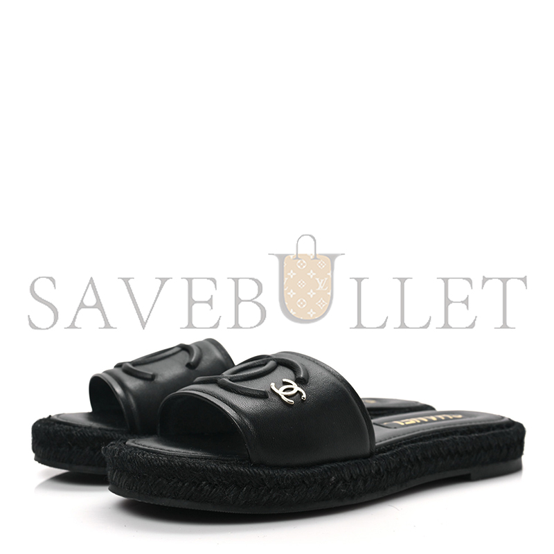 CHANE LAMBSKIN ESPADRILLE MULE SANDALS BLACK G39778